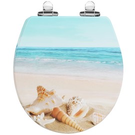 Angol Shiold Round Toilet Seat Molded Wood Toilet Seat with Quietly Close and Quick Release Hinges, Easy to Install also Easy to Clean (Round, Beach)