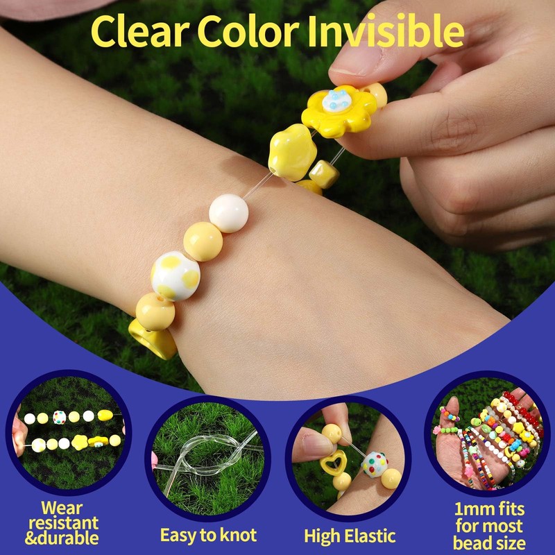 FANDAMEI 1mm Elastic Bracelet String Cord, Crystal Stretch Bead Cord