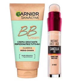 Garnier Skinactive BB Cream Perfecting Moisturising Face Cream SPF25 Medium-Light Tone + Age-Removing Multi-Purpose Liquid Concealer Colour 02 Nude with Sponge Applicator