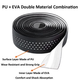 MOCNT 2 Rolls Bicycle Handlebar Tapes Cycling Road Bike Handlebar Tape Leather PU EVA Cycling Band Non-Slip Comfort Shock Absorbing Grip Tape Tape Wrap with Handlebar End Plugs White