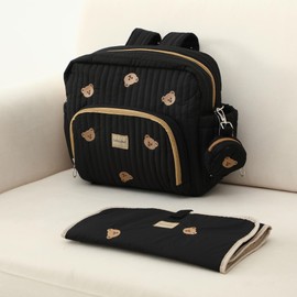 GOBABYMART Diaper Bag Backpack, Medium Maternity baby bag & Changing Pad, Insulated Pockets, Stroller Straps & Pacifier Case (Medium - Black Bears)