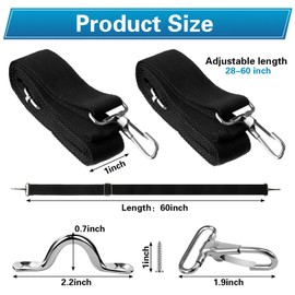 DaisyInner 8 Pcs Adjustable Heavy Duty Bimini Top Straps Marine Awning Webbing Straps Nylon Top Straps with Loop Snap Hooks and Pad Eye Straps, 28"-60" Stainless Steel Boat Awning Hardware