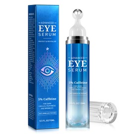 5% Caffeine Eye Cream for Women, Under Eye Serum for Dark Circles Puffiness Fine Lines Wrinkles with 360° Roller Massage Ball, Morning Night Skin Care, 0.5 Fl Oz