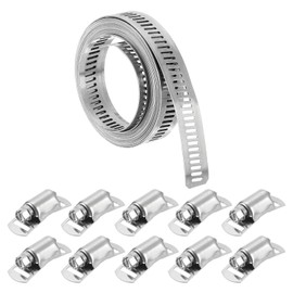 uxcell 304 Stainless Steel Hose Clamps, Cut-To-Fit 6.5 ft Metal Strap + 10 Stronger Fasteners Kit, Adjustable Worm Gear Band Hose Clamps for DIY Intercooler Pipe Plumbing Tube Fuel Line