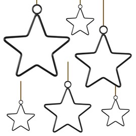 Pack of 6 Christmas Decoration Stars, Metal Star Black, Metal Stars for Hanging, 1 30/25/20 cm & 3 x 10 cm, Metal Star Christmas Decoration with 5 m Jute Cord, for Decorative Pendant Crafts, Window