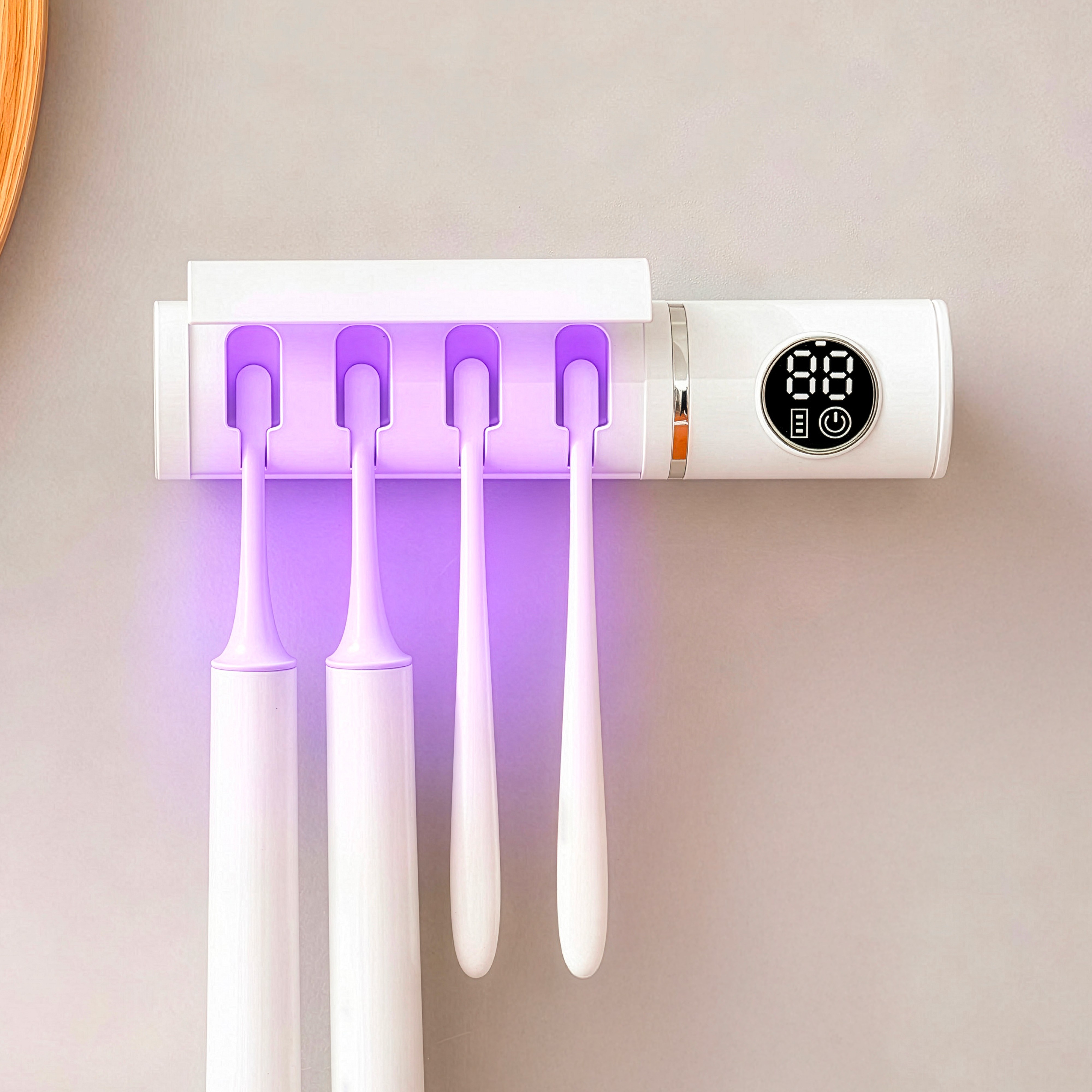 UV Toothbrush Sanitizer & Holder, UVC + UVA Sterilizer with Air Drying, 2200mAh Rechargeable Cordless Wall Mounted Toothbrush Case for Home Bathroom