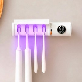 UV Toothbrush Sanitizer & Holder, UVC + UVA Sterilizer with Air Drying, 2200mAh Rechargeable Cordless Wall Mounted Toothbrush Case for Home Bathroom