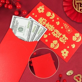 Red Envelopes Chinese New Year, 30 Pack 6 Styles Gold Foil Lucky Red Money Envelopes for Cash - 6.6 x 3.5inches, Golden Flowers Hong Bao Chinese Red Pocket for Lunar New Year, Spring Festival