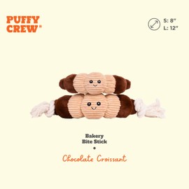 Puffy Crew Squeaky Dog Plush Toy, Bakery Bite_Stick Collection, 12", for Various Sized Dogs (Croissant, Large)