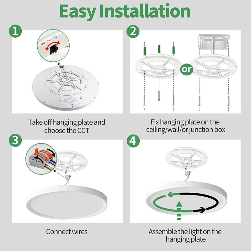 15.8 Inch LED Flush Mount Ceiling Light, 32W, 3480LM, 3000K/4000K/6000K
