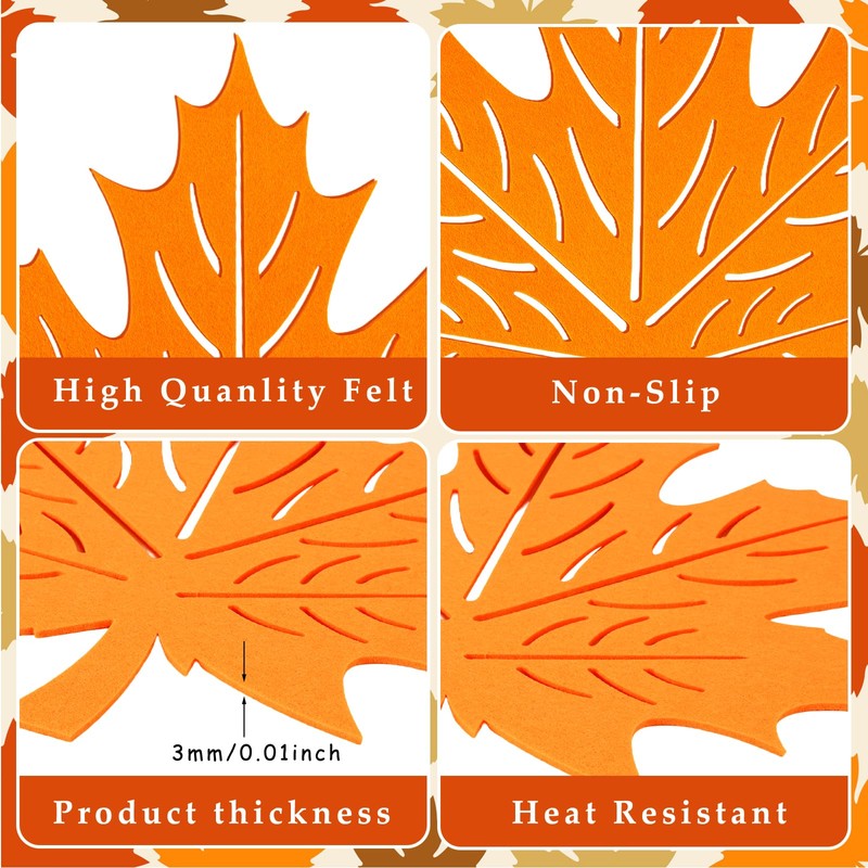 HOWAF 5 Pack Autumn Leaf Table Placemats and Coasters, Thanksgiving