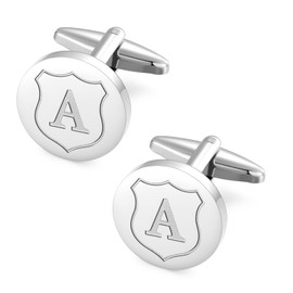 HHGEE XING Cufflinks for Men Initial Classic Round Stainless Steel Letter Cuff Links Mens Shirt CuffLinks Business Wedding Gifts (A)