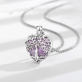 AEONSLOVE Tree of Life Necklace with Crystal, Tree of Life Moonstone Necklace for Women Turquoise Amethyst Pendant Obsidian Malachite Stone Chain Healing Stones Jewellery, Copper copper Amethyst