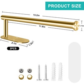MGahyi Paper Towel Holder Wall Mount, Self Adhesive Or Drilling Under Cabinet Kitchen, 13.2 inch Stainless Steel Paper Towel Roll Rack, Towel Roll Hanger for Bathroom(Gold, Rectangle)