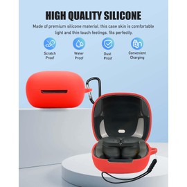 for Audio Technica ATH-CKS50TW2 Case Cover, Full Protective Silicone Skin Cover for Audio Technica ATH-CKS50TW2,with Keychain & Lanyard and Cleaner Kit, Front LED Visible, Red