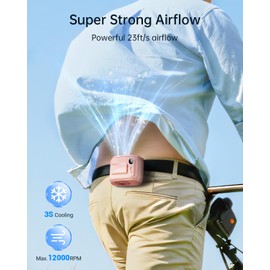SWEETFULL Portable Waist Fan - Rechargeable Hands-Free Personal Neck Fan with 100 Speeds, 24Hrs Cooling, 10000RPM, Small Wearable Belt Shirt Clip Cooler for Outdoor Camping Travel - Pink