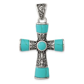 Jewels By Lux Sterling Silver Synthetic Turquoise Antiqued Cross Pendant
