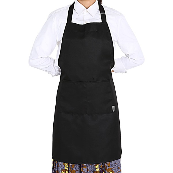 GWHOLE Delantal Cocina Impermeables con 2 Bolsillos Negro para Chef Mandil Mesero para Camarero Restaurante Casa Panadero Artesano Bar Bartender