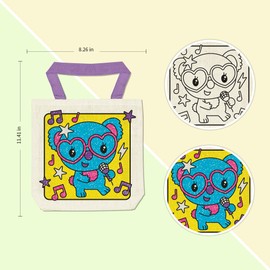VKPI 12 Pieces Kids Coloring Goodie Bags, Reusable Canvas Bag, Cute Art Party Favors, Color Your Own Bags for DIY Painting Birthday Carnival Celebration, Party Supplies Gift, Girls