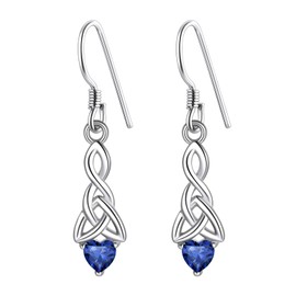 925 Sterling Silver Irish Celtic Knot Earrings, Womens Dangly Earrings, September Birthstone Drop Earrings, Sapphire Dangle Earrings, Celtic Jewelry For Women