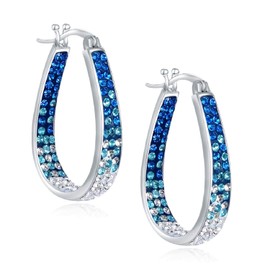 Crystal Hoop Earrings For Women Rhodium Plated Oval Inside Out Earring Party Jewelry Gift, Crystal