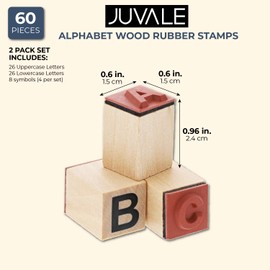 Juvale Alphabet Wood Rubber Stamps, Upper & Lowercase Letters with Symbols, 60 Pieces