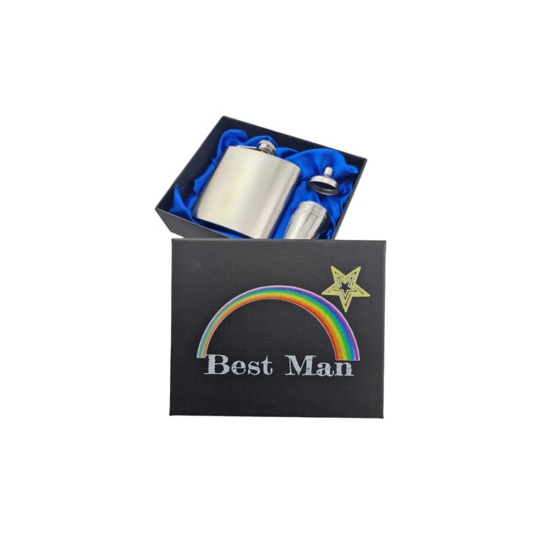 Best Man Gift Box Hip Flask Set (hipbox-Bestman)