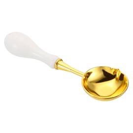 PATIKIL 4" Wax Seal Spoon, Wax Sealing Melting Spoon Brass Vintage Wooden Handle for Wax Seal Stamp Envelope Art Craft, White/Golden