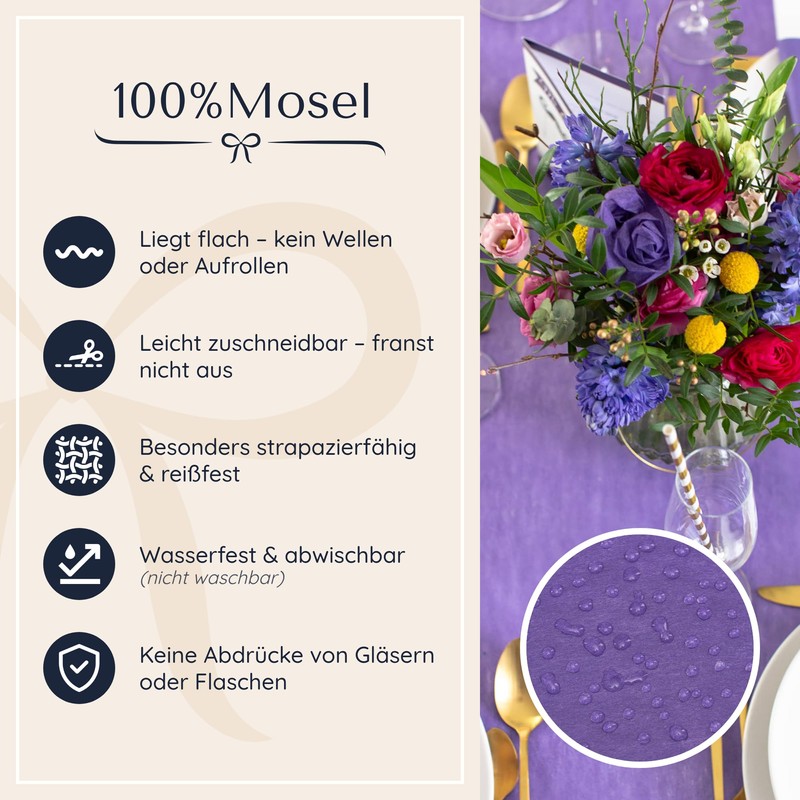 100%Mosel Fleece Table Runner, Purple (30 cm x 25 m),