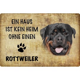 Tin Sign 20 x 30 cm Curved "Ein Haus ist kein Heim ohne einen Rottweiler" Dog Decorative Gift Sign