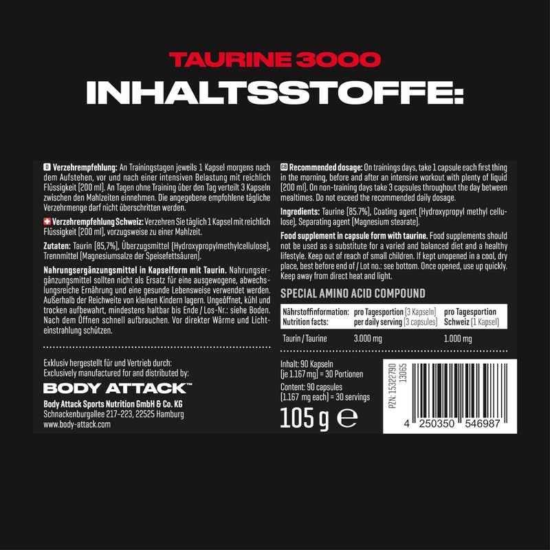 Body Attack Taurine 2000 - Pack of 90 Capsules