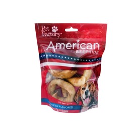 Pet Factory American Beefhide 3" Bagels Dog Chew Treats - Chicken Flavor, 4 Count/1 Pack