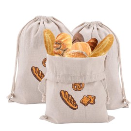 3 pieces linen bread bags, 31 cm x 38 cm, reusable linen bread bags, bags for bread, baguette, homemade bread and other food, also fruit and vegetable bags with drawstring