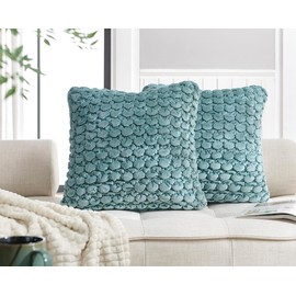 COCOPLOCEUS Set of 2 Boho Throw Pillow Covers 18x18 Decorative Farmhouse Pillow Covers Velvet Square Cushion Covers Bubble Texture Pillowcase for Couch Sofa Bed Bedroom Car Living Room, Blue Green