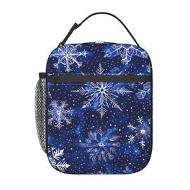 ainori Reusable Snowflake Winter Lunch Box for Kids Girls Boys Women Adult, Insulated Elegant Icy Blue Lunch Bag,Polyester Cooler Handbags Case for School Picnic Work Travel Beach or Hiking