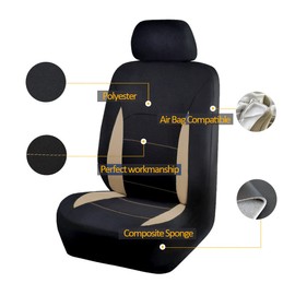Flying Banner Car Seat Covers Set Beige Tan Front Seats Rear Bench Polyester car seat Protectors Easy installations Rear Bench Split Classic Man Lady Truck