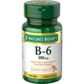 Vitamina B-6, 100 mg de Natures Bounty, 100 comprimidos, sabor sin sabor