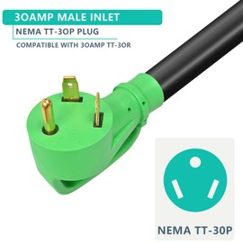 RV 30Amp to 15Amp Adapter NEMA TT-30P Male to NEMA 5-15R Female 10/3 Gauge Heavy Duty RV Electrical Adapter for Camper Motorhome Trailer Green, ETL Listed
