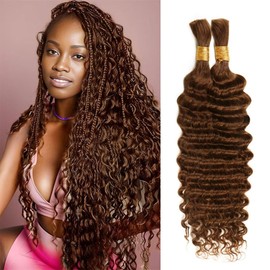 Chocolate Brown Human Braiding Hair 110g 24 Inch Deep Water Wave Bulk Human Hair for Braiding No Weft 12A Brazilian Human Hair Extensions for Boho Braids Wet and Wavy Natural