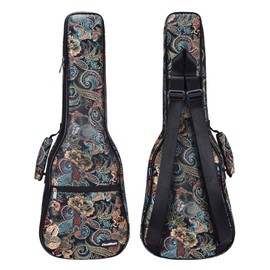 CLOUDMUSIC Ukulele Case Gig Bag Padded Backpack For Concert 23" Inch(Concert,Embroider Peacock Flowers)