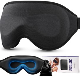 LitBear 3D Sleeping Mask for Side Sleepers for Men and Women, 100% Light Blocking Sleeping Mask, Extra Deep Eye Cavity, Soft and Breathable, with Adjustable Headband, Ideal for Travel, Black