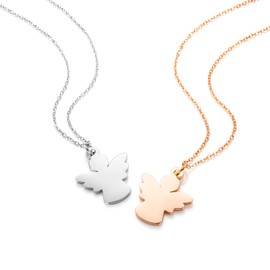 Set of 2 Rose Gold Angel Friendship Necklace Set for Children Girls Couples, Stainless Steel Guardian Angel Women's Chain Pendant Silver Chains Hasl Chain Jewellery Gifts for BFF Best Friends