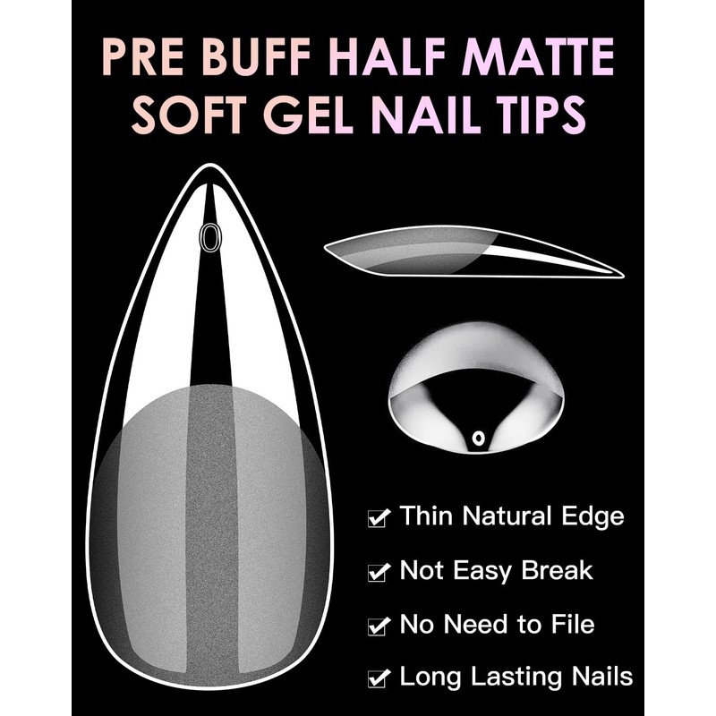 Soft Gel Nail Tips Medium Stiletto, 120PCS Pre Buff Full