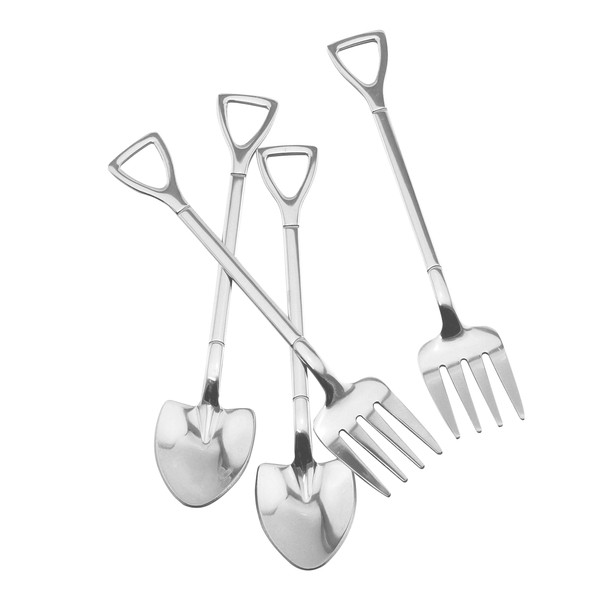 4Pcs Stainless Steel Coffee Spoons and Fruit Forks for Bistro Cocktail Tasting Appetizer and Mini Cake Silver