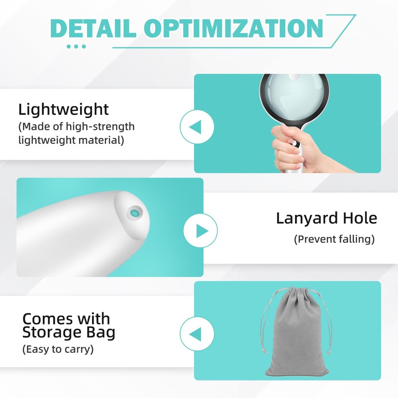 Large Magnifying Glass with Lights,10X 25X 45X Handheld Lighted Magnifier,