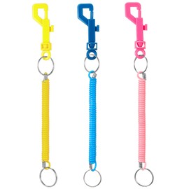 Otuuz Pack of 3 Spiral Key Fob Elastic Key Ring with Plastic Clip Spiral Spring Key Chain Anti Theft Key Rings for Backpack (Pink, Yellow, Blue), Pink, yellow, blue