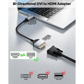 BRV Explorer Cavo adattatore da DVI a HDMI, da maschio a DVI femmina (24+5), bidirezionale HDMI DVI con 1080P ad alta velocità Full HD per laptop, PC, monitor, proiettore, HDTV, PS/4/5