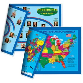 Natural Learning Children's Placemat (2 Placemats: USA/USA Centered World Map; US Presidents)