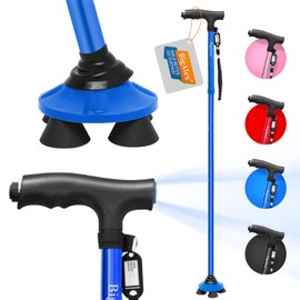 ビグアレクス（BigAlex）ステッキ 杖 自立伸縮折りたたみ杖 LED ライト 軽量 アルミ 長さ調整可能 高齢者 夜間散歩 歩行支援 収納袋付き 花火大会 母の日 父の日 敬老の日 プレゼント (ブルー x 1（75-85cm）)