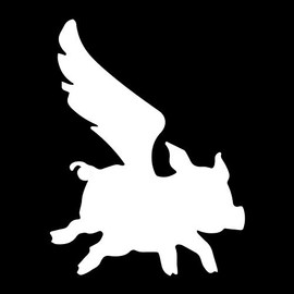 EvolveFISH Flying Pig Silhouette Weatherproof Vinyl Decal - [White][5"]